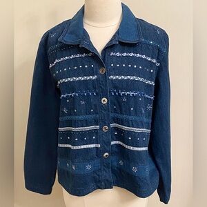 Koret City Blues Vintage 90s Blue XL Boho Artsy  Embroidered Denim Jean Jacket